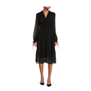Women's Stellah Black Long Sleeve Tiered Midi Dress S